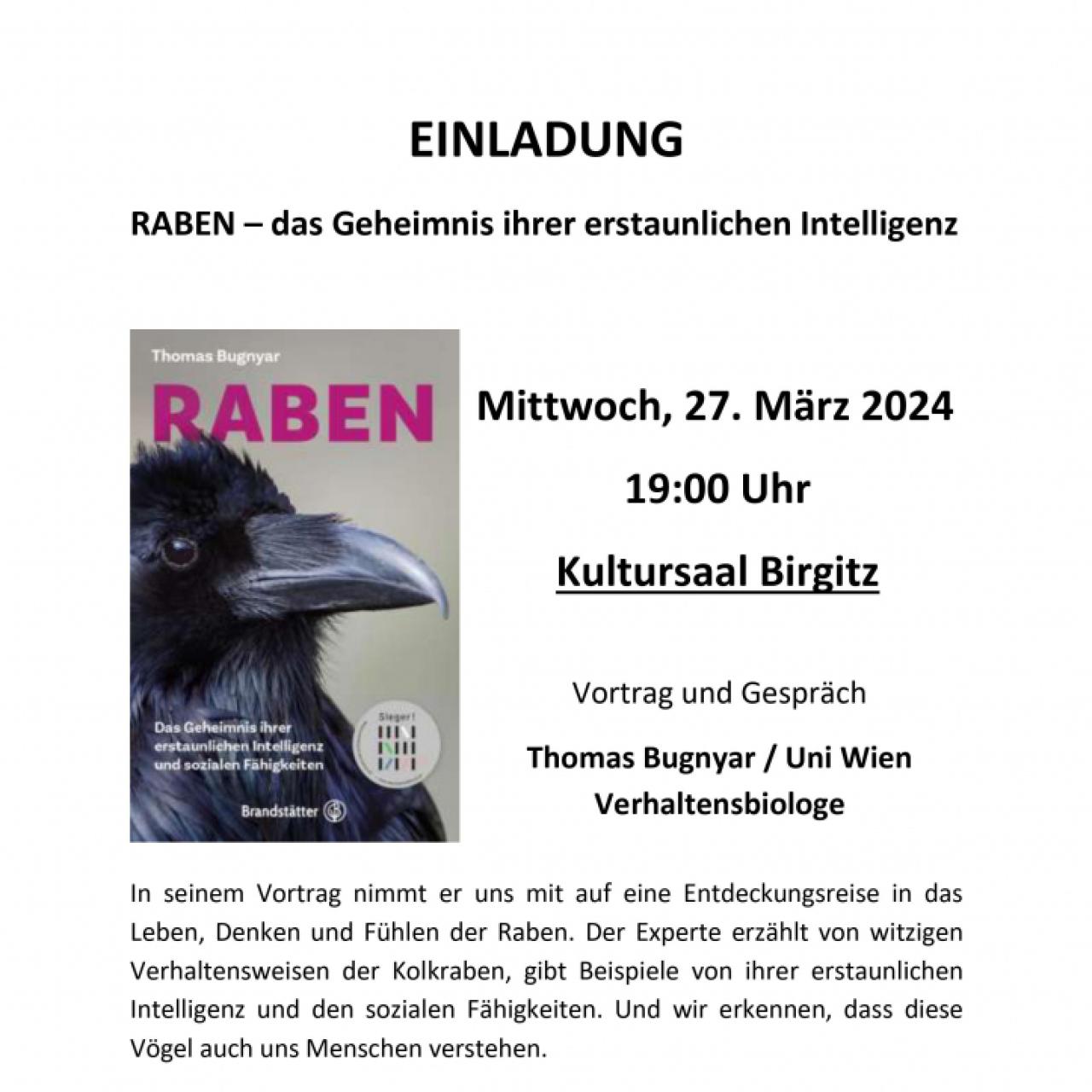 Einladung: Raben - das Geheimnis ihrer erstaunlichen Intelligenz